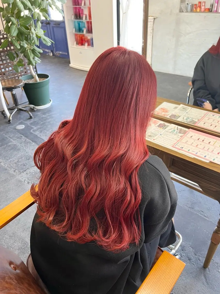 カラー レッドカラー ヘアカラー トリートメント 【SET-UP中庄】 浅沼結斗のヘアスタイル