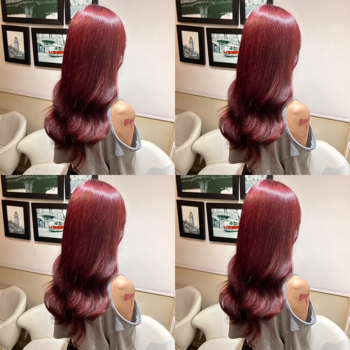 ロング カラー ボルドーカラー レッドカラー 髪質改善 トリートメント レイヤーカット/ 縮毛矯正🇰🇷早坂のヘアスタイル