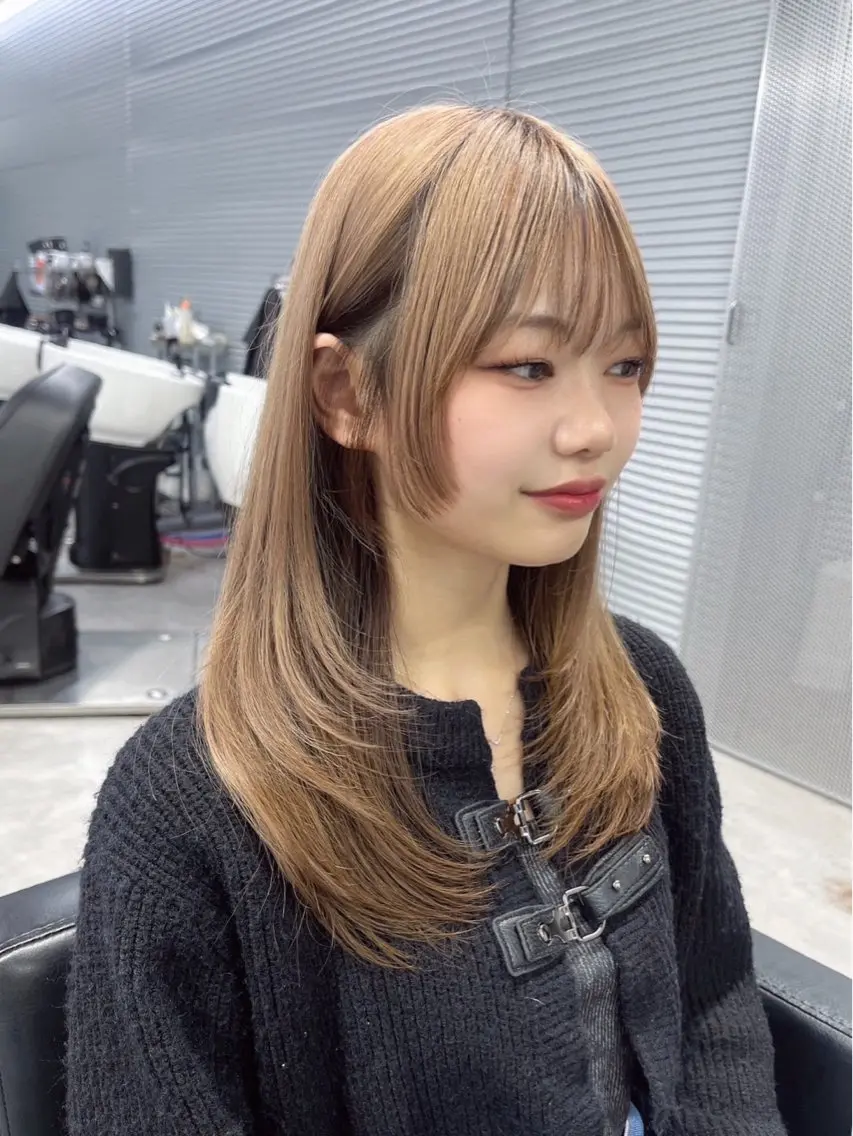 セミロング 韓国風ヘア レイヤーカット ワンホンレイヤー ワンホンヘア 柏 ウルフ/レイヤー 田中佐和🐺のヘアスタイル