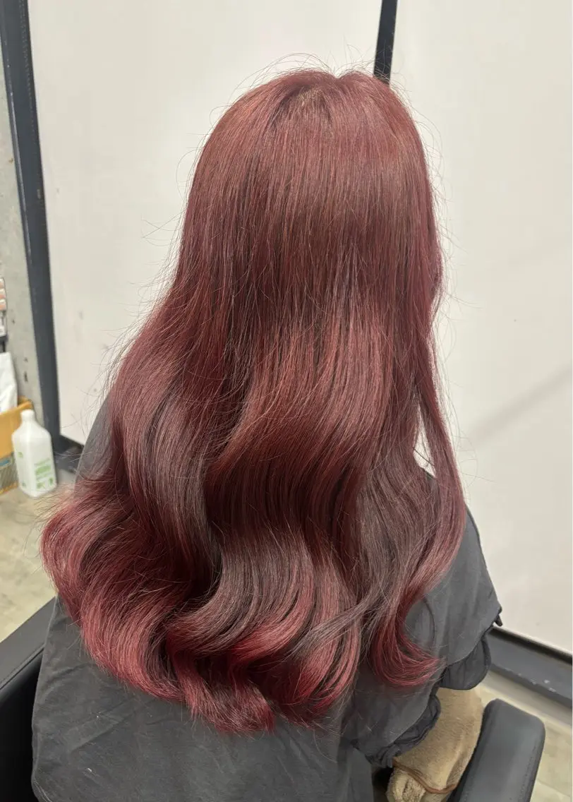 ロング カラー ボルドーカラー カシス レッドカラー ヘアカラー ユージ / ケアブリーチ/透明感のヘアスタイル