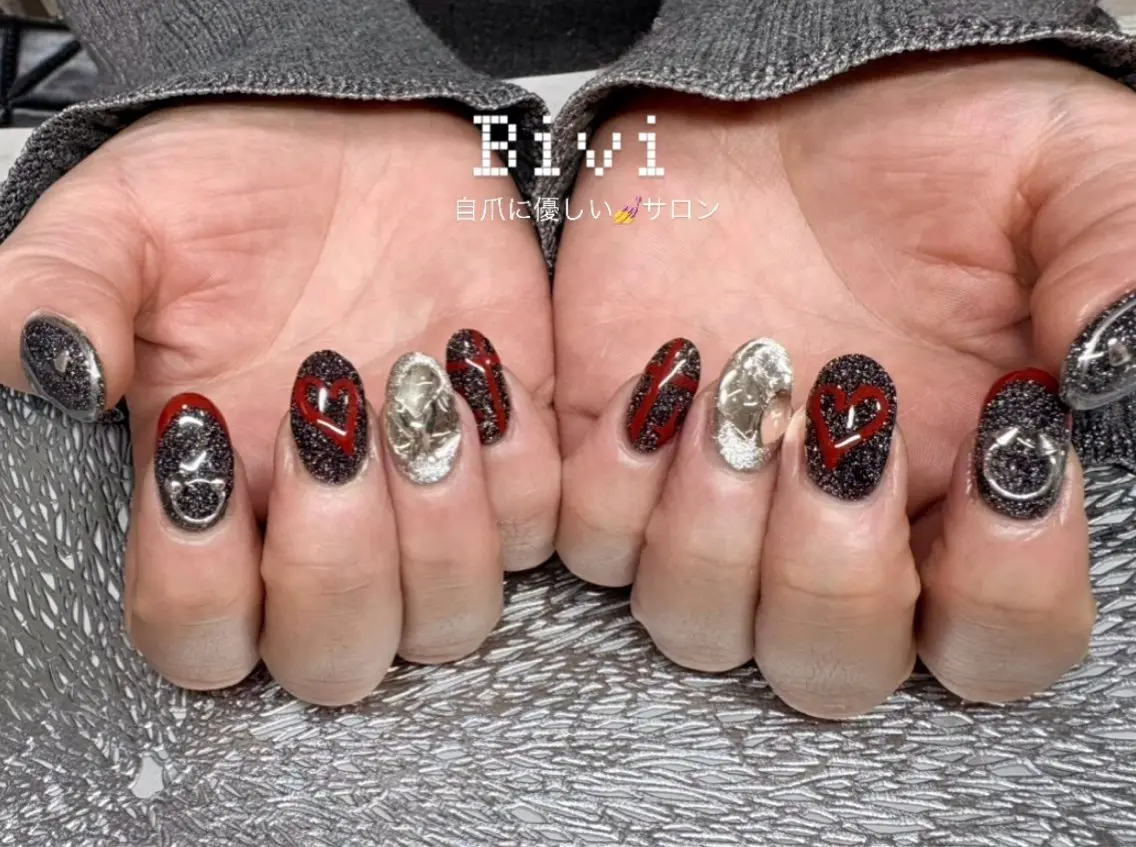 ネイル アートネイル ラメ(グリッター) 持ち込み バレンタイン 冬ネイル ♡Bivi♡自爪に 優しいネイルサロンのネイルデザイン