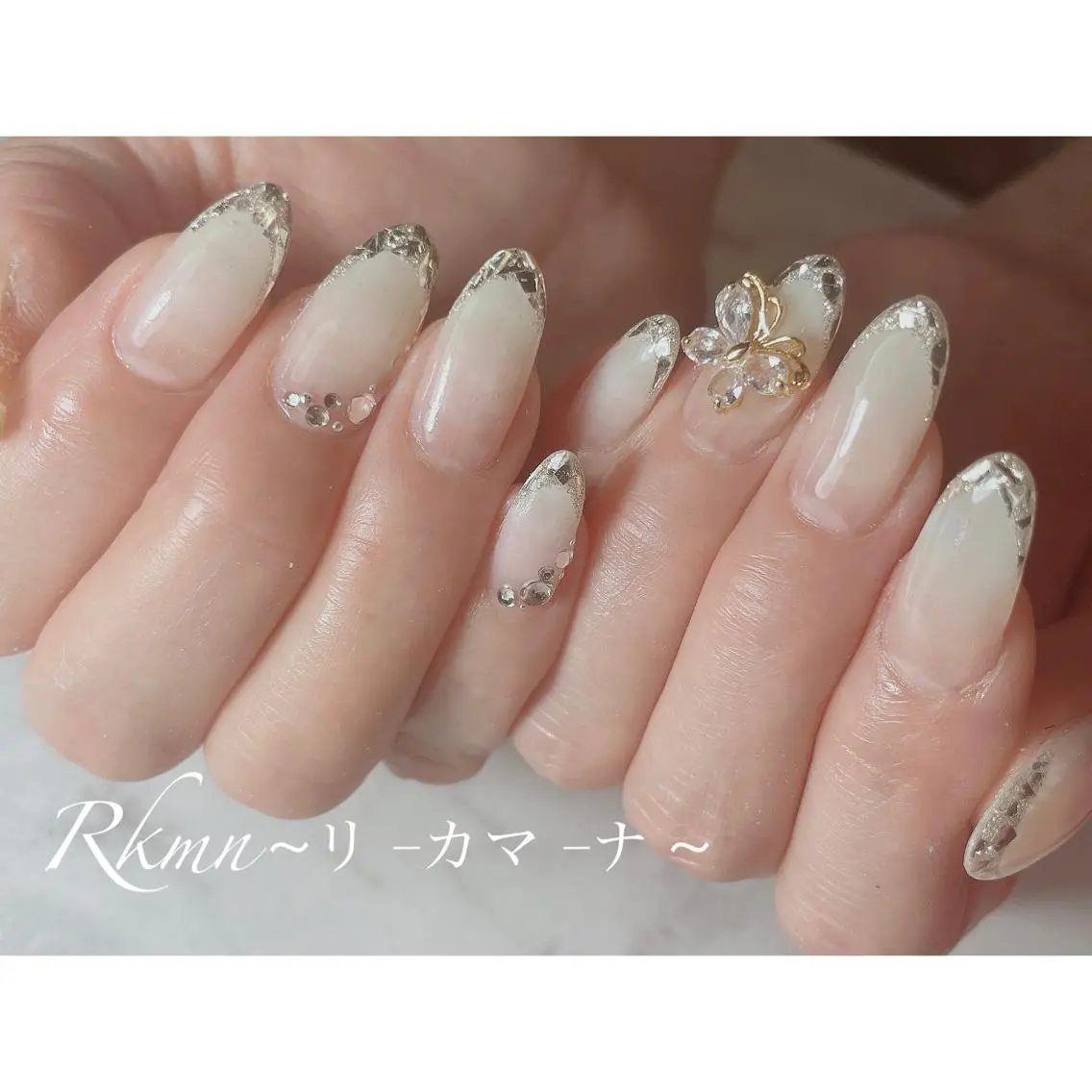 ネイル アートネイル フレンチネイル ガラスフレンチ グラデーション 春ネイル ハンドネイル フットネイル ハンドケア Rkmn ~リ-カマ-ナ~のネイルデザイン