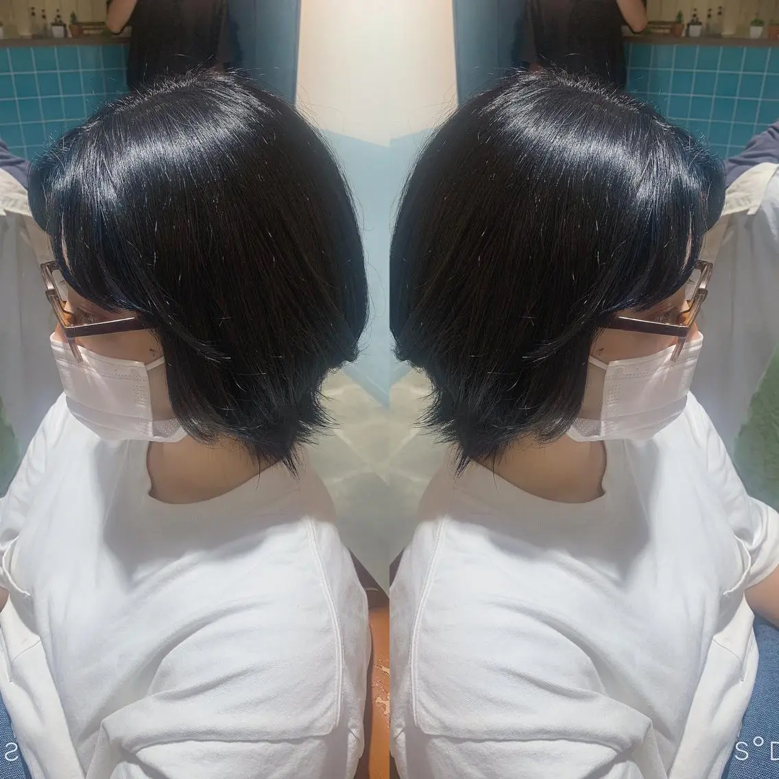 ショート カラー ミストバング 黒髪 ブルーカラー ブルーブラック  フェイスフレーミング 韓国🇰🇷 ✂︎hair 内田愛のヘアスタイル