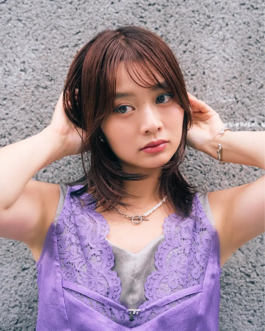 ミディアム カラー 顔まわりレイヤー 顔周りカット 髪質改善 韓国風ヘア レイヤーカット ヘアカラー トリートメント Saki/レイヤー/ 柔らかカラーのヘアスタイル