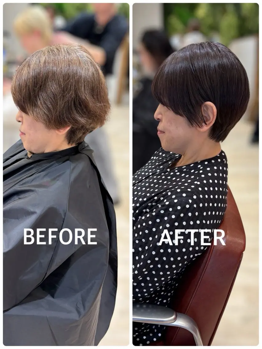 ショート カット ヘアカラー 縮毛矯正 トリートメント ヘッドスパ ヘアセット あやか 白髪ぼかしハイライトのヘアスタイル