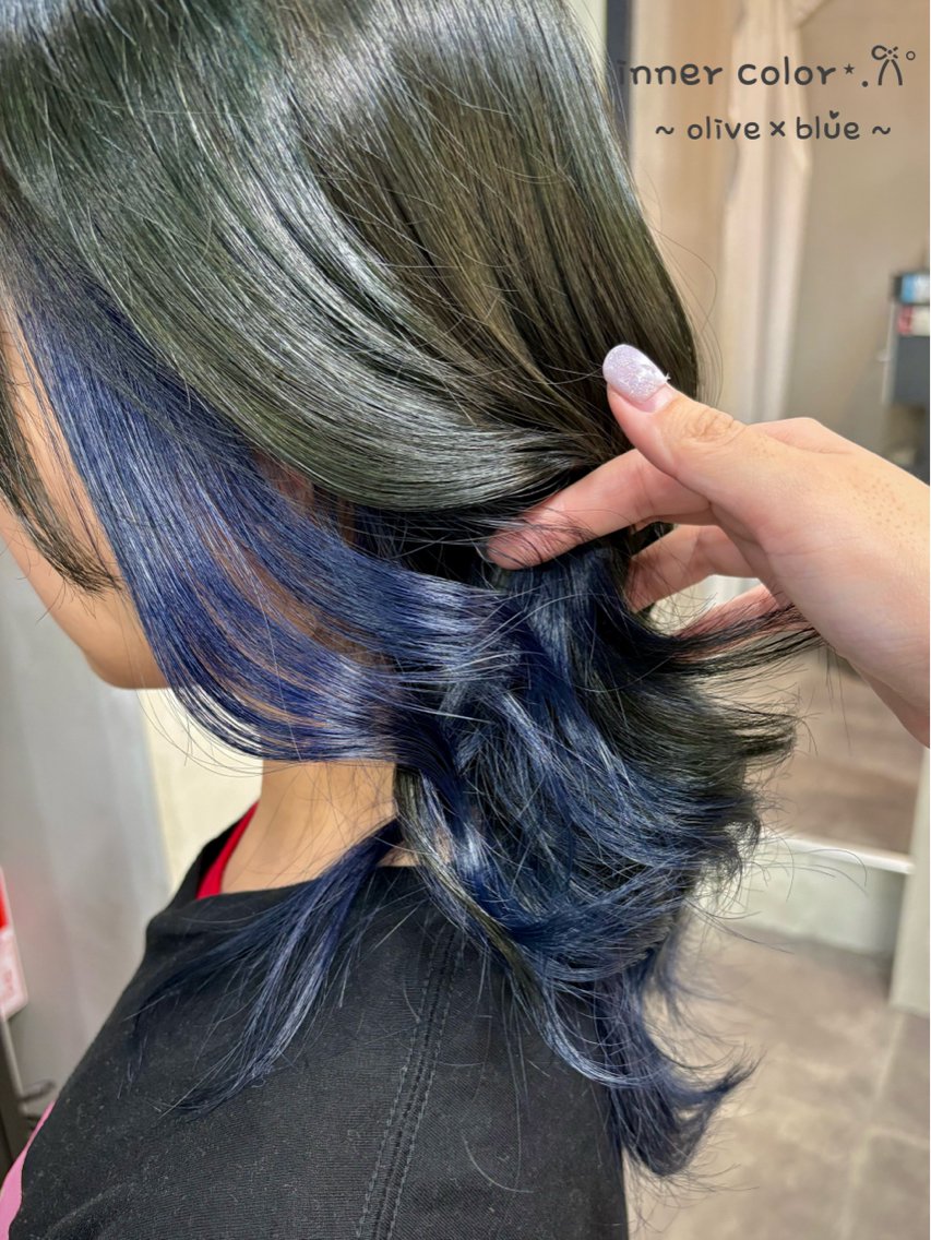 セミロング カラー ブルーカラー インナーカラー ヘアカラー トリートメント ALLEN hair /まなのヘアスタイル