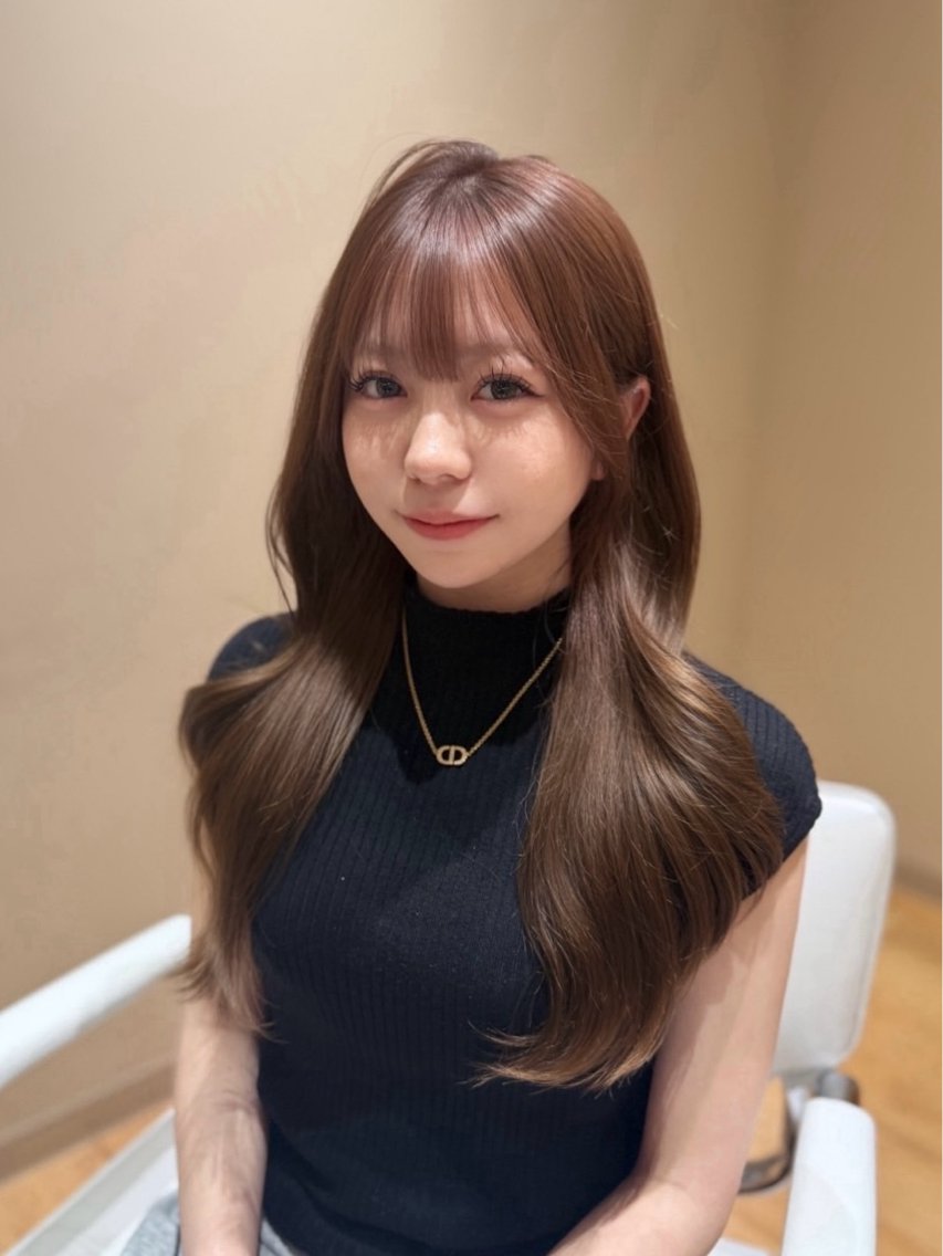 ロング カラー ベージュカラー ヘーゼル カット ヘアカラー トリートメント minori♡ 韓国モテヘアのヘアスタイル