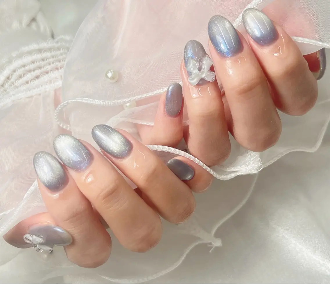 ネイル ブルー マグネットネイル ワンカラーネイル bijou nails　蓮のネイルデザイン