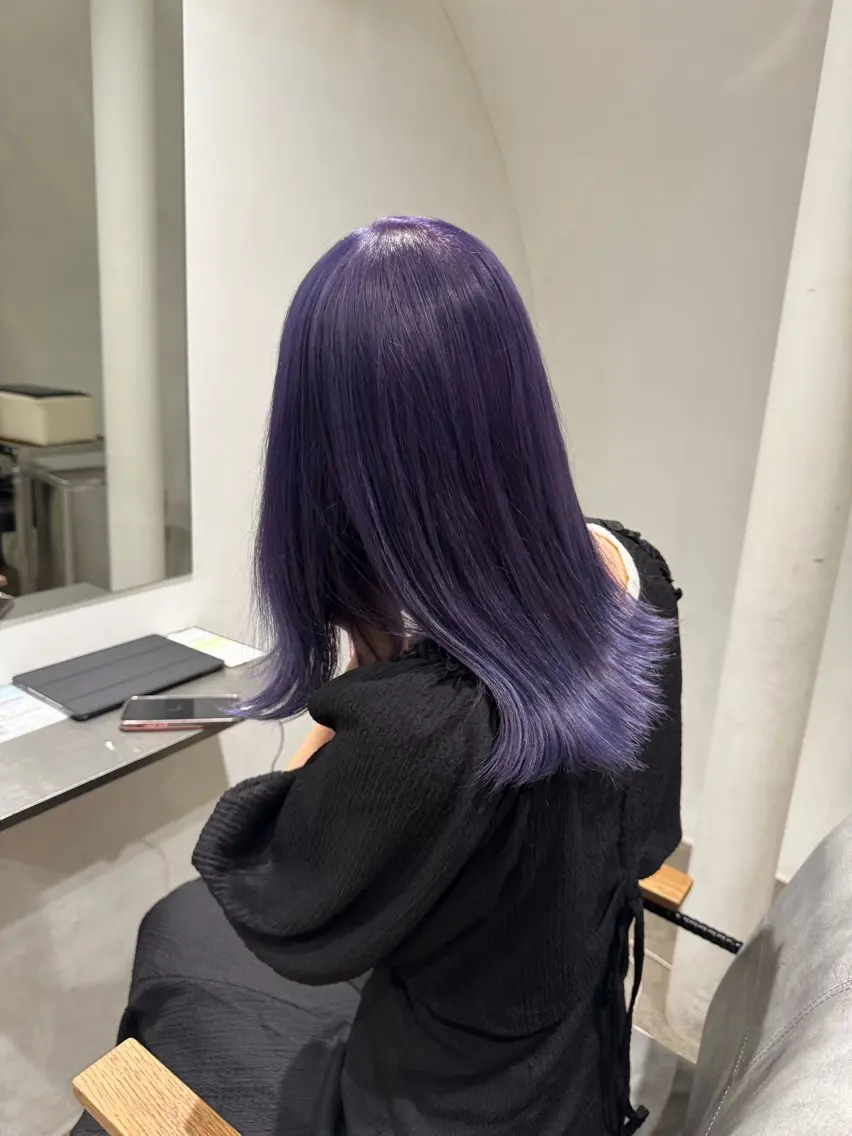 ミディアム カラー ヘアアレンジ ブリーチ ラベンダーカラー mao/天神ブリーチ ハイトーンカラーのヘアスタイル