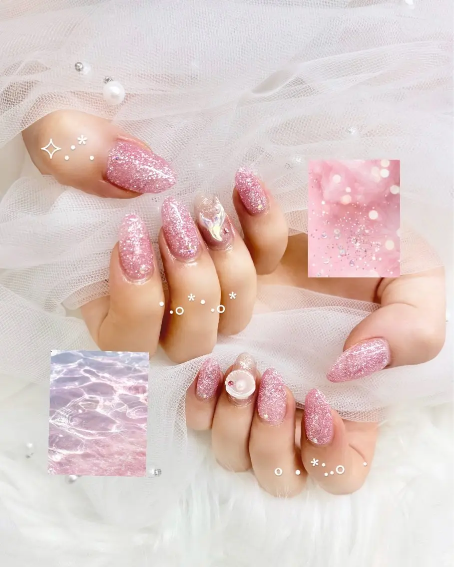 ネイル アートネイル オーロラネイル キラキラネイル ラメ(グリッター) ピンク ハンドネイル Hal nail立川 *yuunaのネイルデザイン