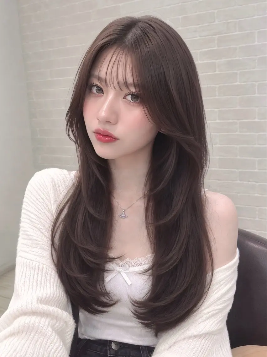 ロング カラー ブラウンカラー ショコラブラウン レイヤーカット カット ヘアカラー 【韓国ヘア×透明感 カラー】笹谷 莉未のヘアスタイル