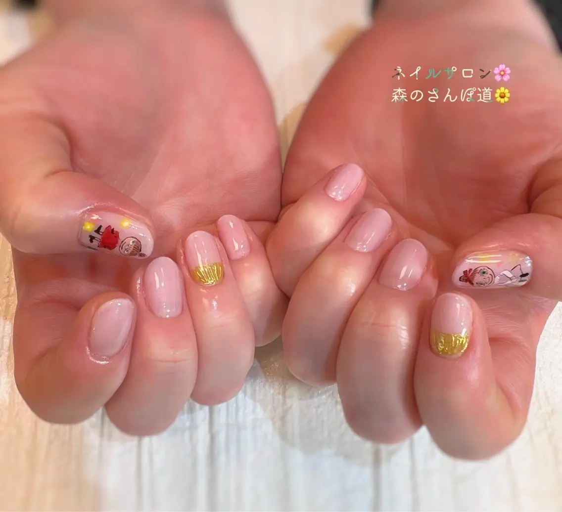 ネイル ハンドネイル ショートネイル 森のさんぽ道のネイルデザイン