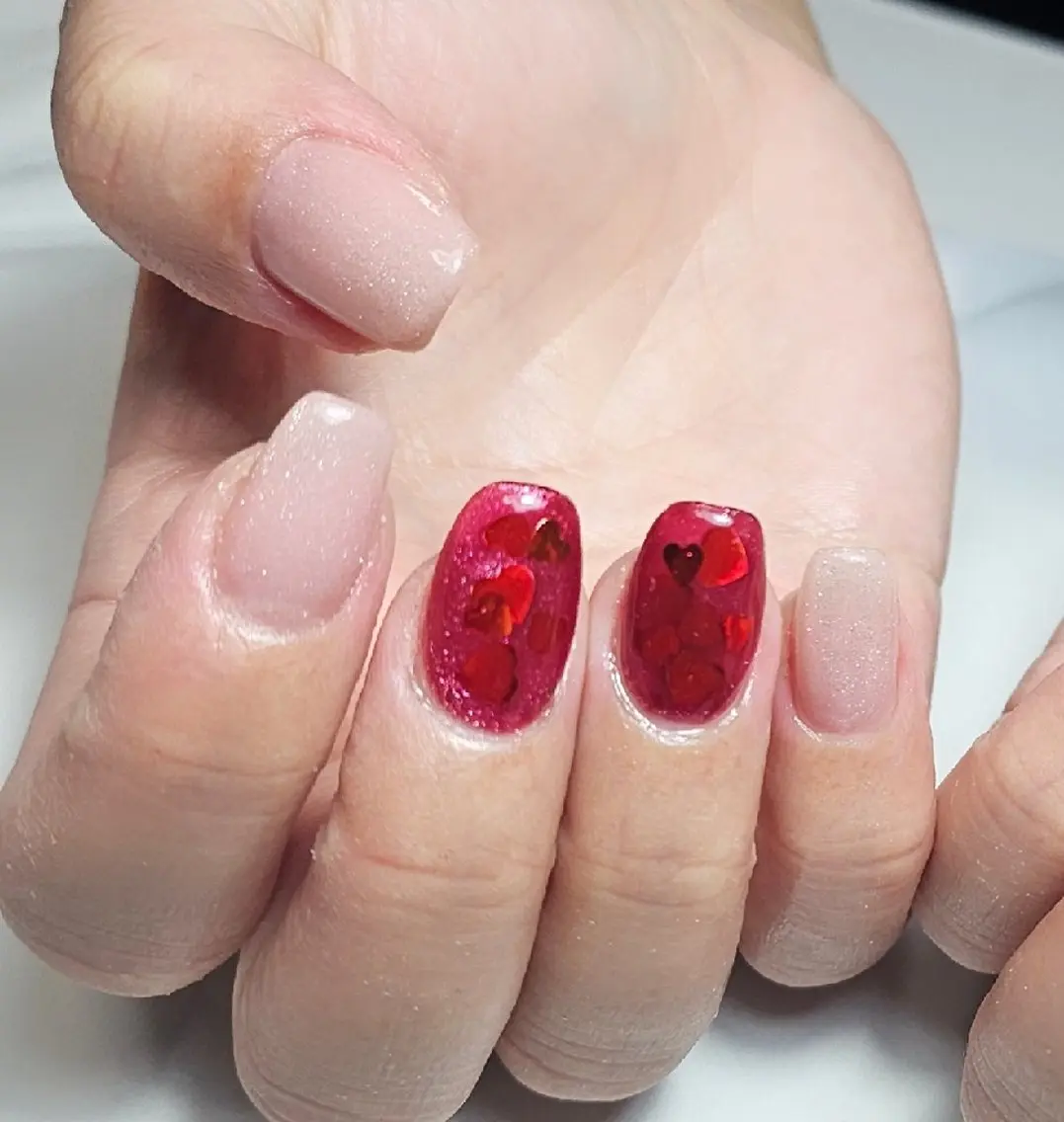 ネイル ハート マグネットネイル ピンク バレンタイン ハンドネイル Noah'snail   のネイルデザイン