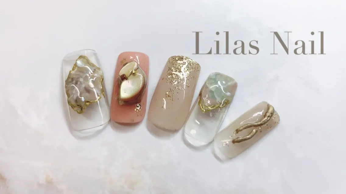 ネイル ジェルネイル ハードジェル ラメ(グリッター) ロングネイル 大理石ネイル(マーブル) Lilas Nailのネイルデザイン