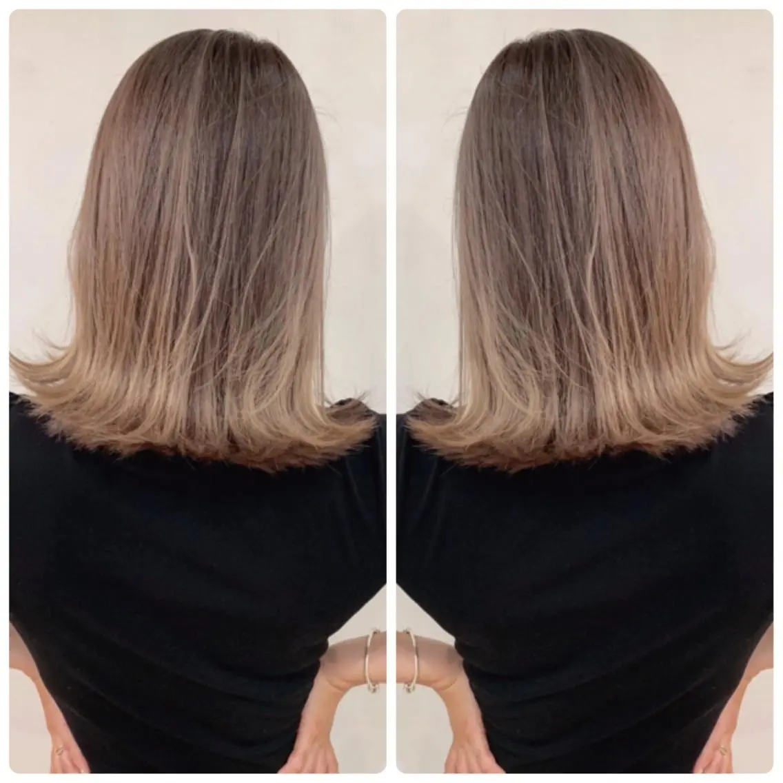 ミディアム カラー アッシュ バレイヤージュ ブリーチ デザインカラー グレージュ ヘアカラー トリートメント 京都大人女性ショート 徒歩1分/秋山のヘアスタイル