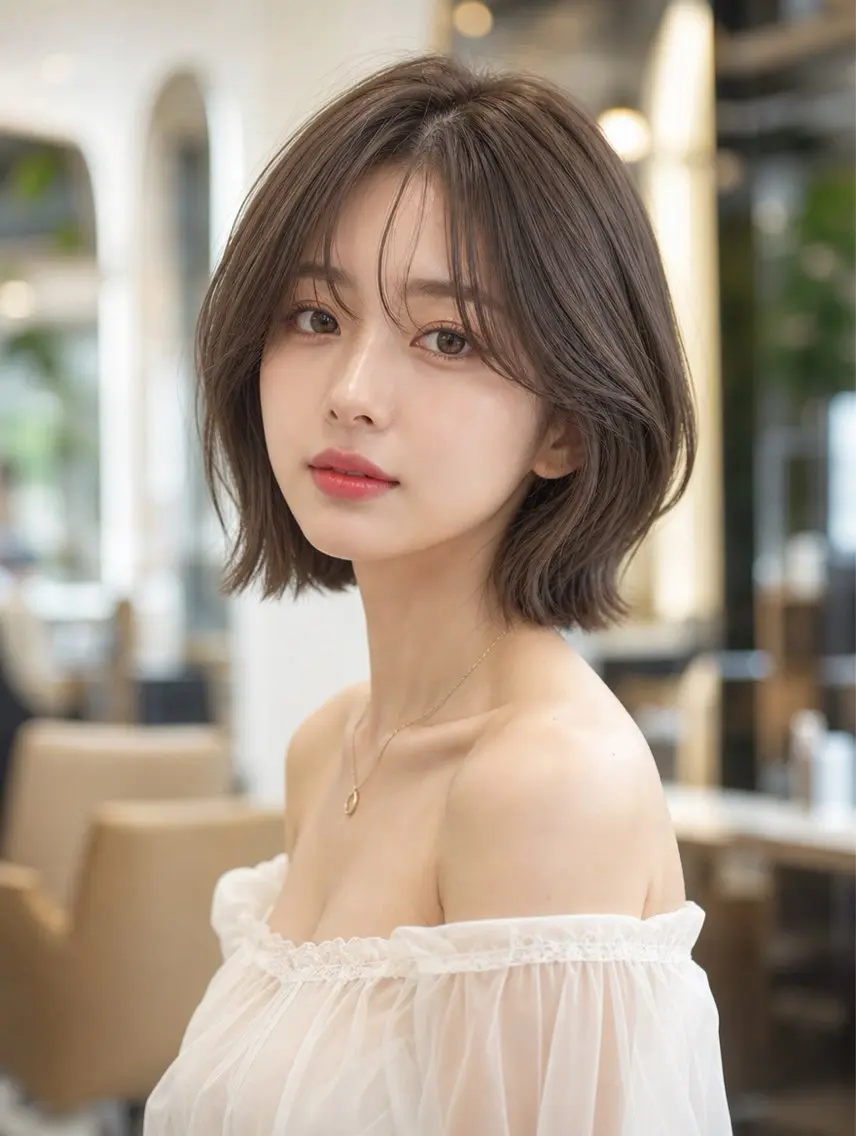 ショート カラー ボブレイヤー 透明感カラー グレージュ ボブ 顔まわりレイヤー カット ヘアカラー トリートメント 韓国レイヤーカット× 髪質改善ラビマーニのヘアスタイル