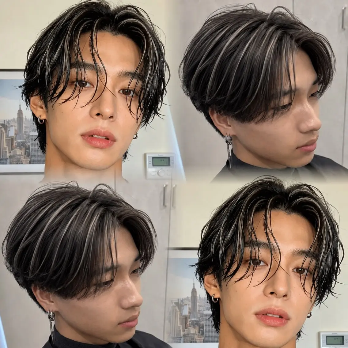 カラー メンズ メンズハイライト ハイライトカラー シルバー ホワイトシルバー ヘアカラー 原宿/ハイライト バレイヤージュ/大智のヘアスタイル