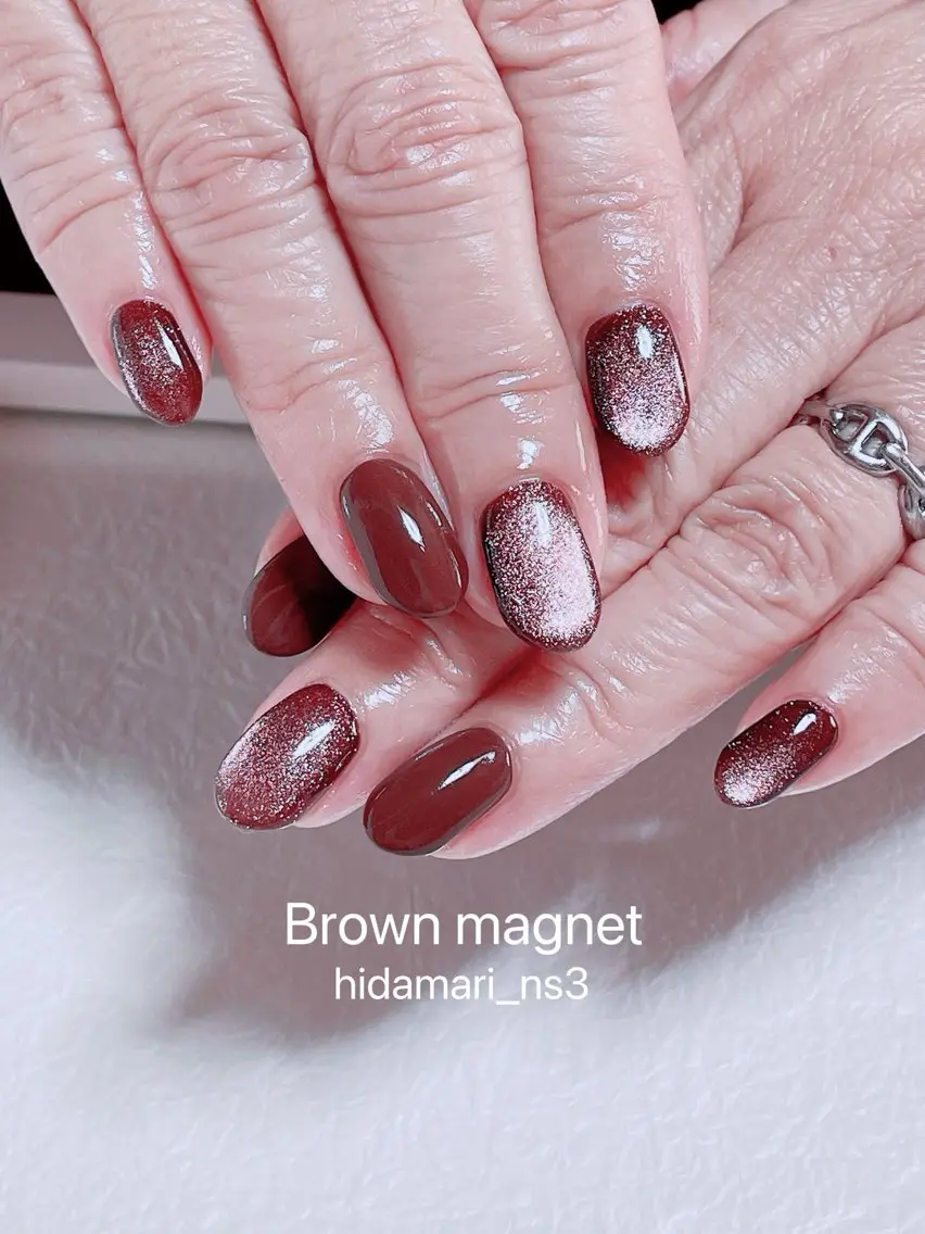 ネイル アートネイル ブラウン マグネットネイル ハンドネイル NailSalon ひだまりのネイルデザイン