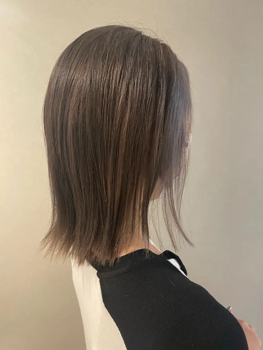 ミディアム カラー ミストバング ボブ 🌻ロングパーマ/透 明感カラー矢木🌻のヘアスタイル