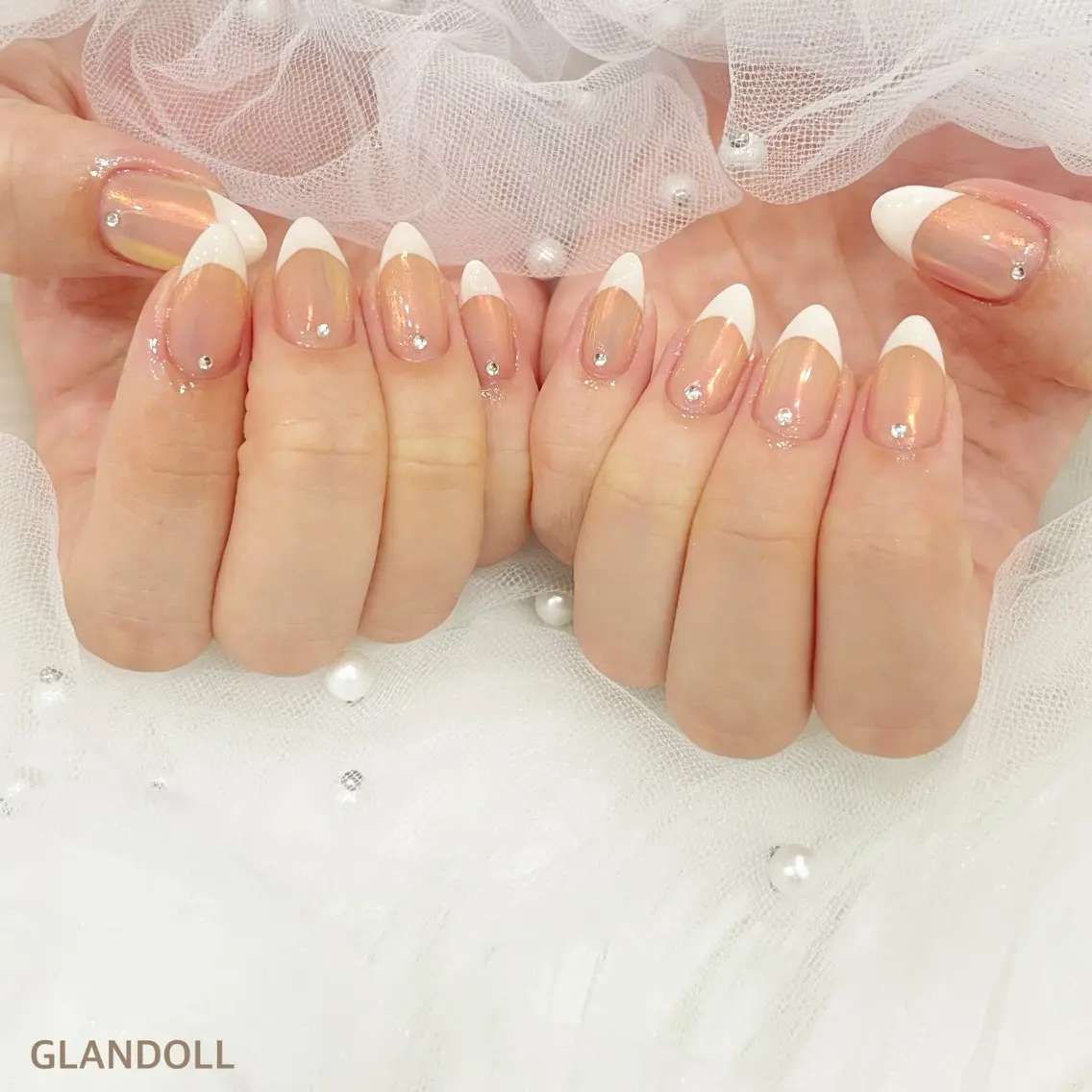ネイル フレンチネイル ミラーネイル オレンジ ハンドネイル GLANDOLL YURIのネイルデザイン