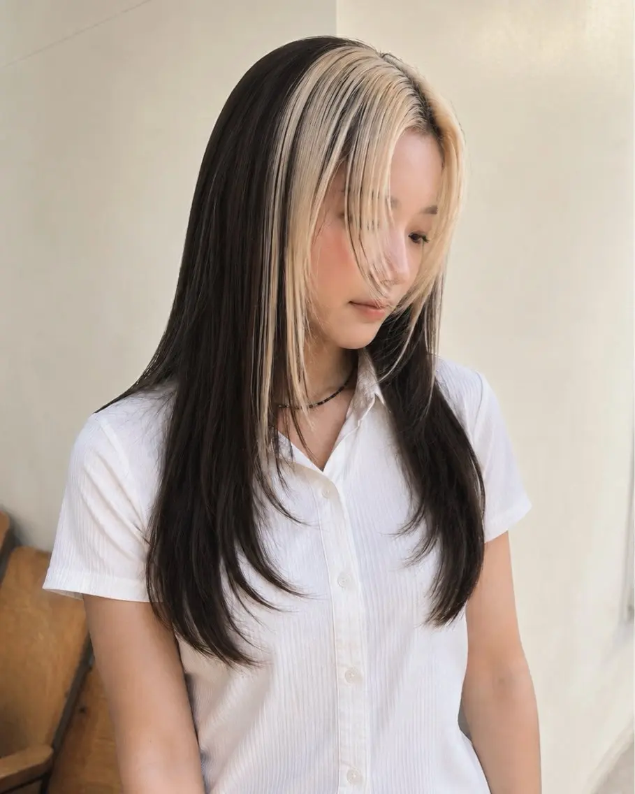 ロング ミストバング レイヤーカット ヘアカラー 似合わせカット ハイトーン/北村優人のヘアスタイル