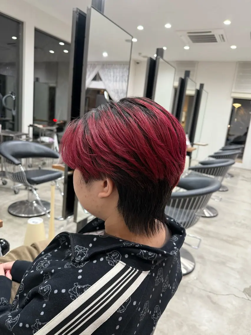 ショート カラー メンズ デザインカラー レッドカラー カット ヘアカラー 芳賀 風斗のヘアスタイル