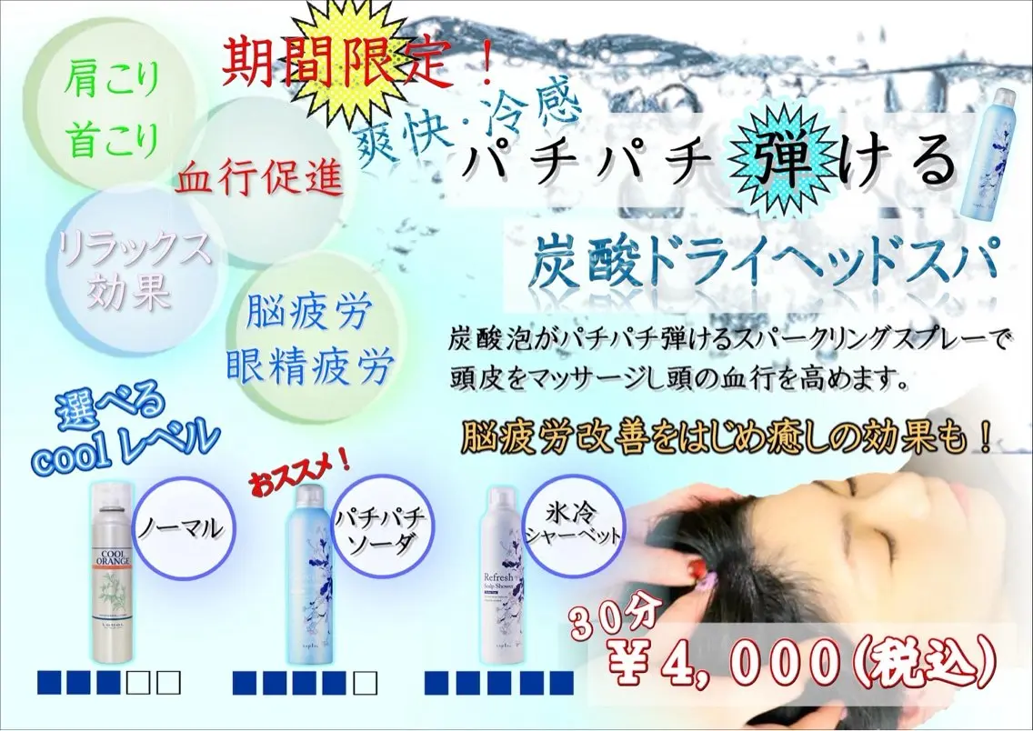 【期間限定】冷感!炭酸ガス ドライヘッドスパ 30分の写真