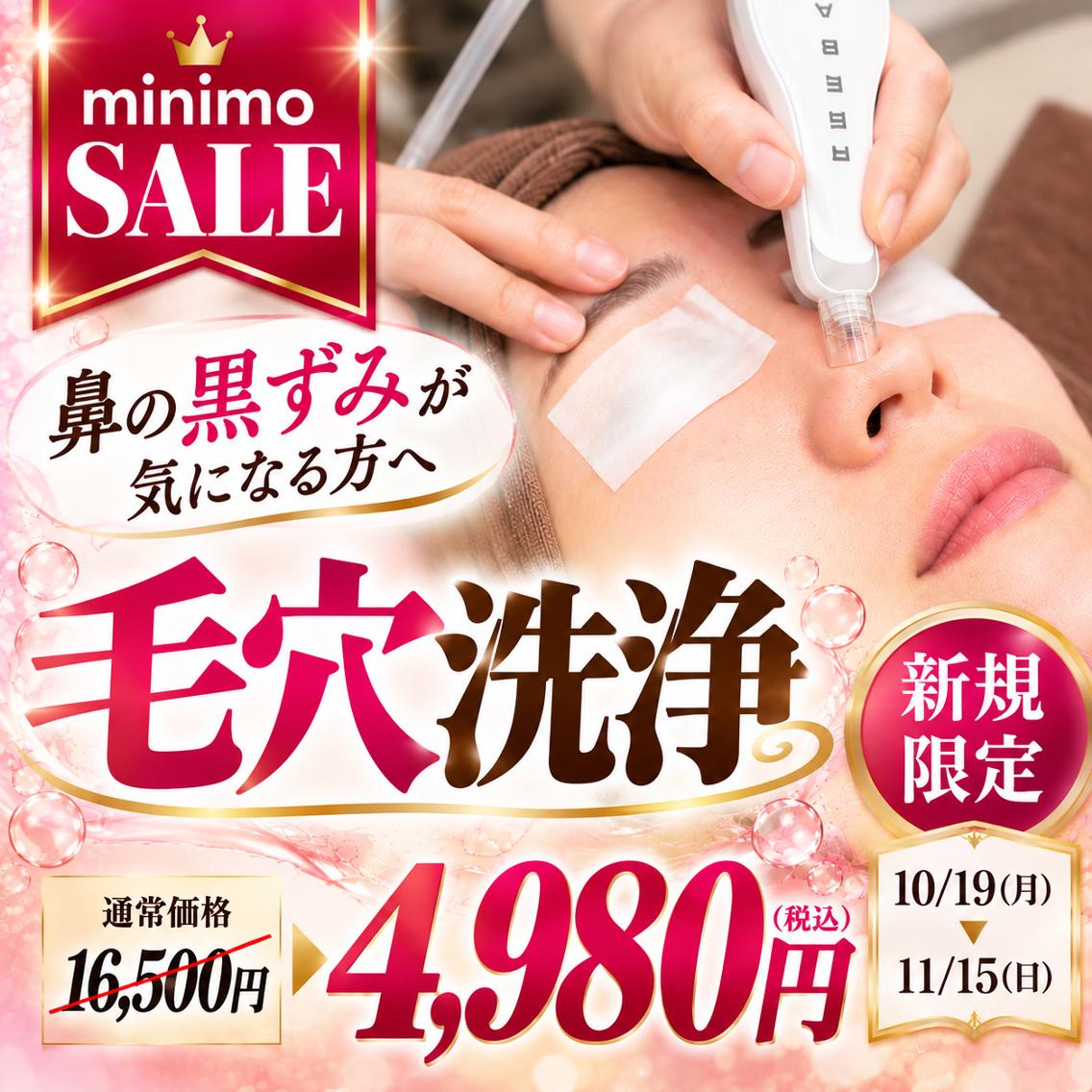10/19〜11/15限定⭐️【毛穴黒ずみ・ざらつき】つるんと艶肌へ⭐️毛穴洗浄+保湿ケア90分¥4980の写真