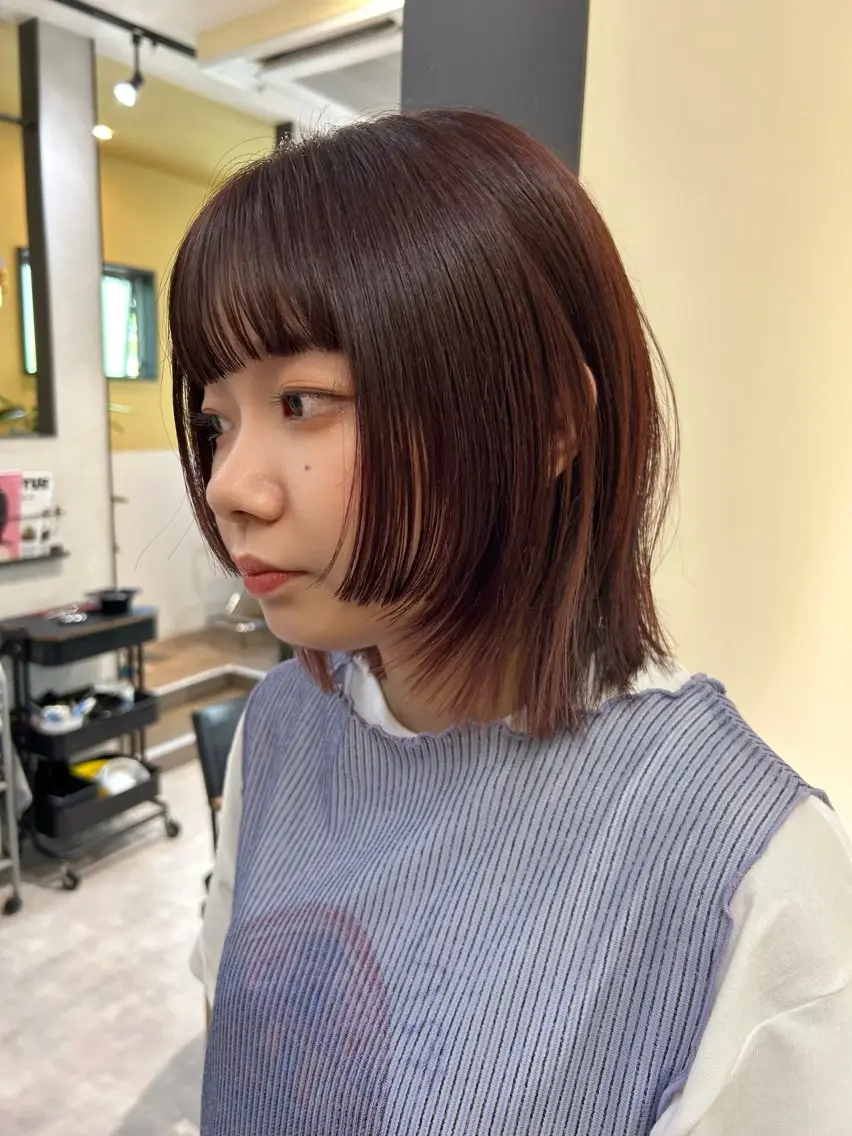ミディアム カラー ボブレイヤー インナーカラー ボブ 姫カット レイヤーカット カット ヘアカラー トリートメント hubhair レイヤー/透明感のヘアスタイル