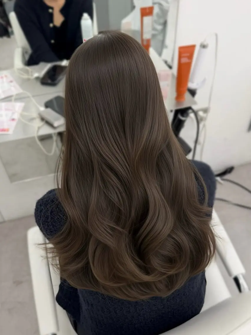 ロング カラー グレージュ レイヤーカット カット ヘアカラー トリートメント 韓国ヘア/顔周り ヘアセット/加藤優里のヘアスタイル
