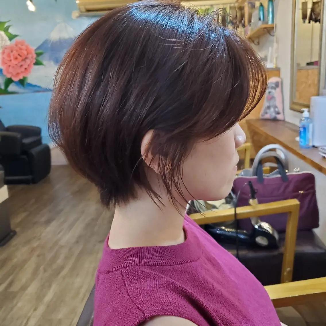 ショート カラー パーマ カット ヘアカラー 縮毛矯正 トリートメント 韓国レイヤー柔らかい 地毛風縮毛矯正／マツのヘアスタイル