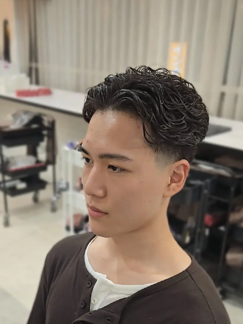 メンズ ショート パーマ オールバック フェードカット カット パーマ ヘアセット LEN名古屋/パーマ 海外ヘア/メンズ特化のヘアスタイル