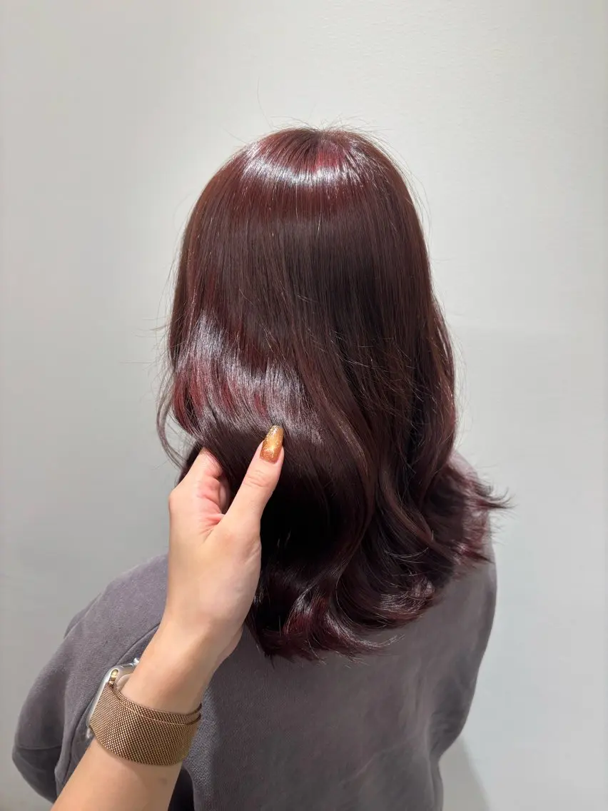 セミロング ピンクブラウン カット ヘアカラー トリートメント ミズノ アイ 🪅のヘアスタイル