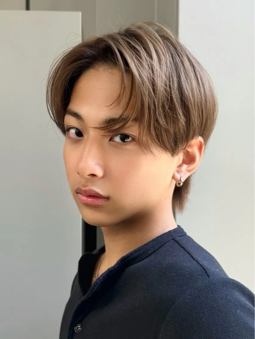 カラー メンズ センターパート ダウンパーマ カルマパーマ メンズ韓国風 マッシュ ヘアカラー トリートメント Ayuki /福岡/メンズカットのヘアスタイル