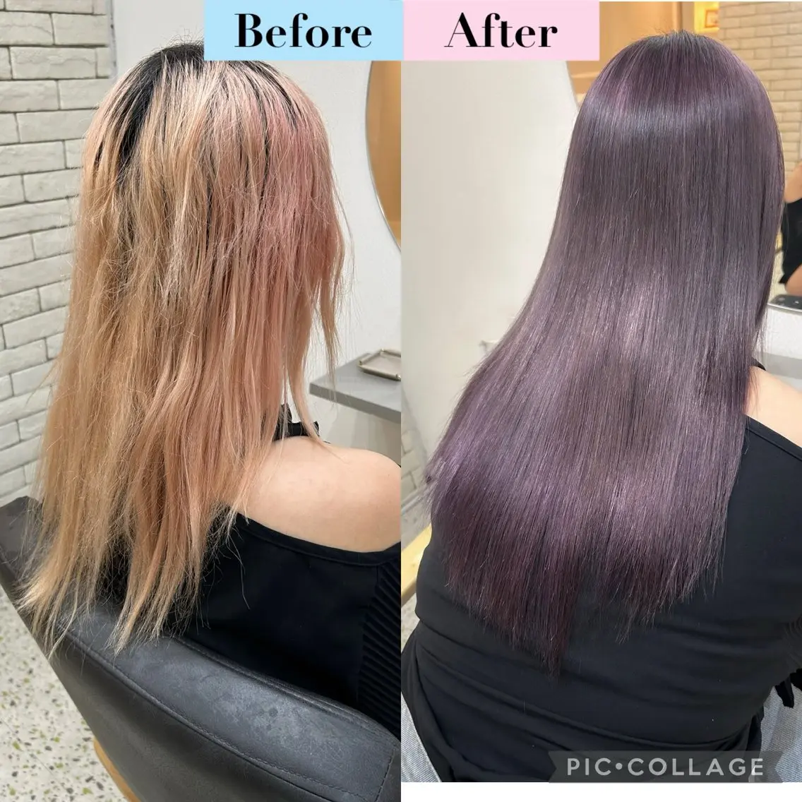 ロング カラー ブリーチ パープルカラー 髪質改善 トリートメント 🧣艶カラー・ヘア セット Chie🧸のヘアスタイル
