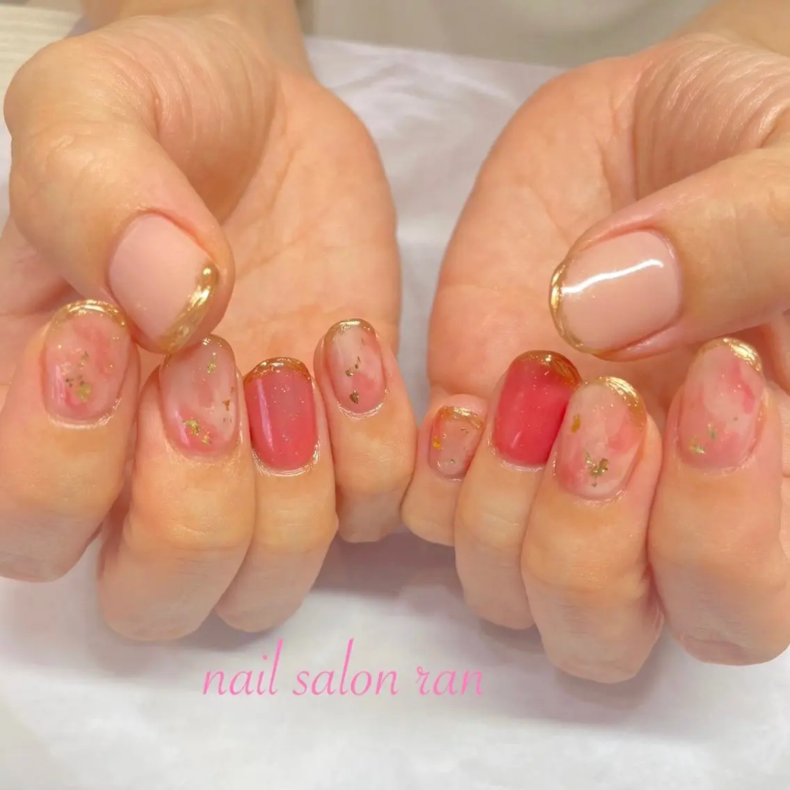 ネイル フレンチネイル ゴールド ピンク ハンドネイル ハンドケア nailsalon ranのネイルデザイン