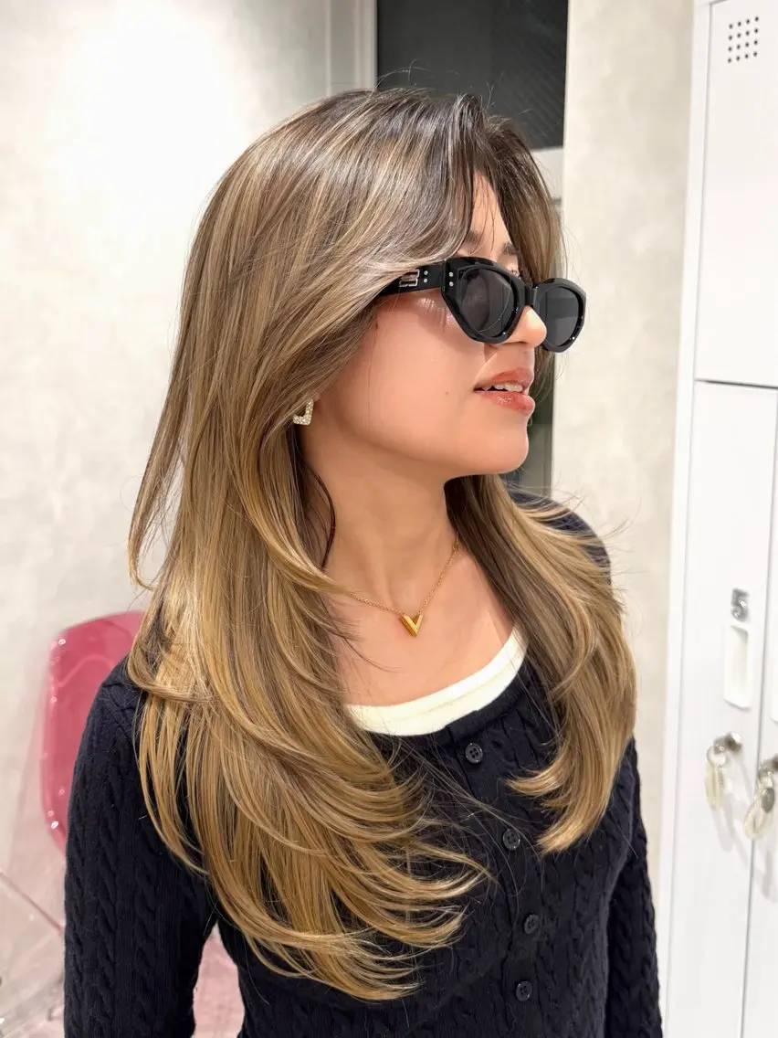 ロング カラー バレイヤージュ 透明感カラー ハイライトカラー ハイライト レイヤーカット ヘアカラー ✨ハイライト/海外 ヘア/Ryoto✨のヘアスタイル