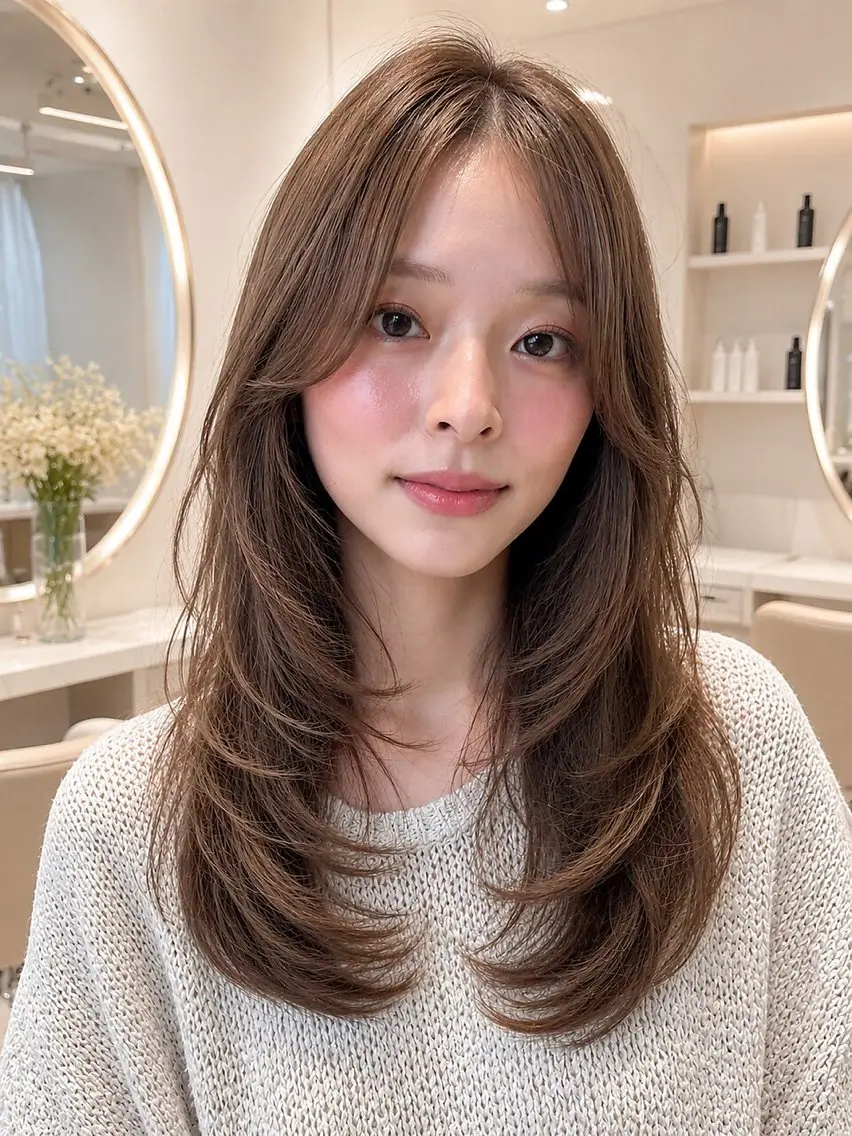 ロング ハッシュカット 韓国風ヘア レイヤーカット Lueur. ／レイヤーカットのヘアスタイル