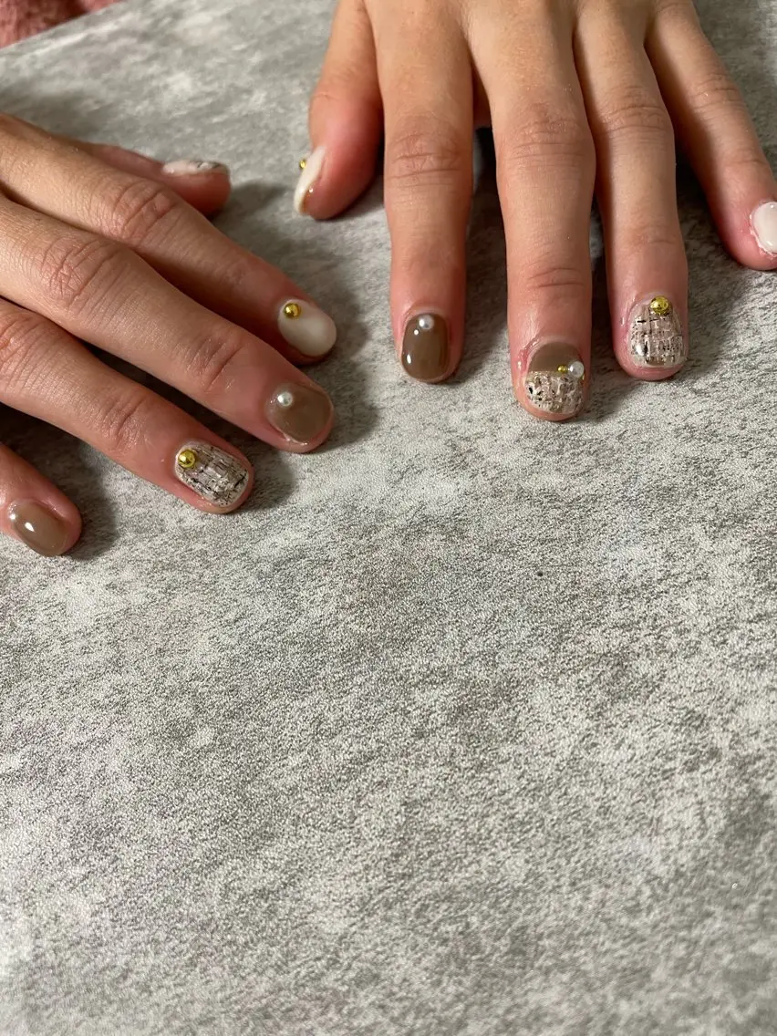 ネイル ブラウン ツイードネイル 27salon yuinaのネイルデザイン