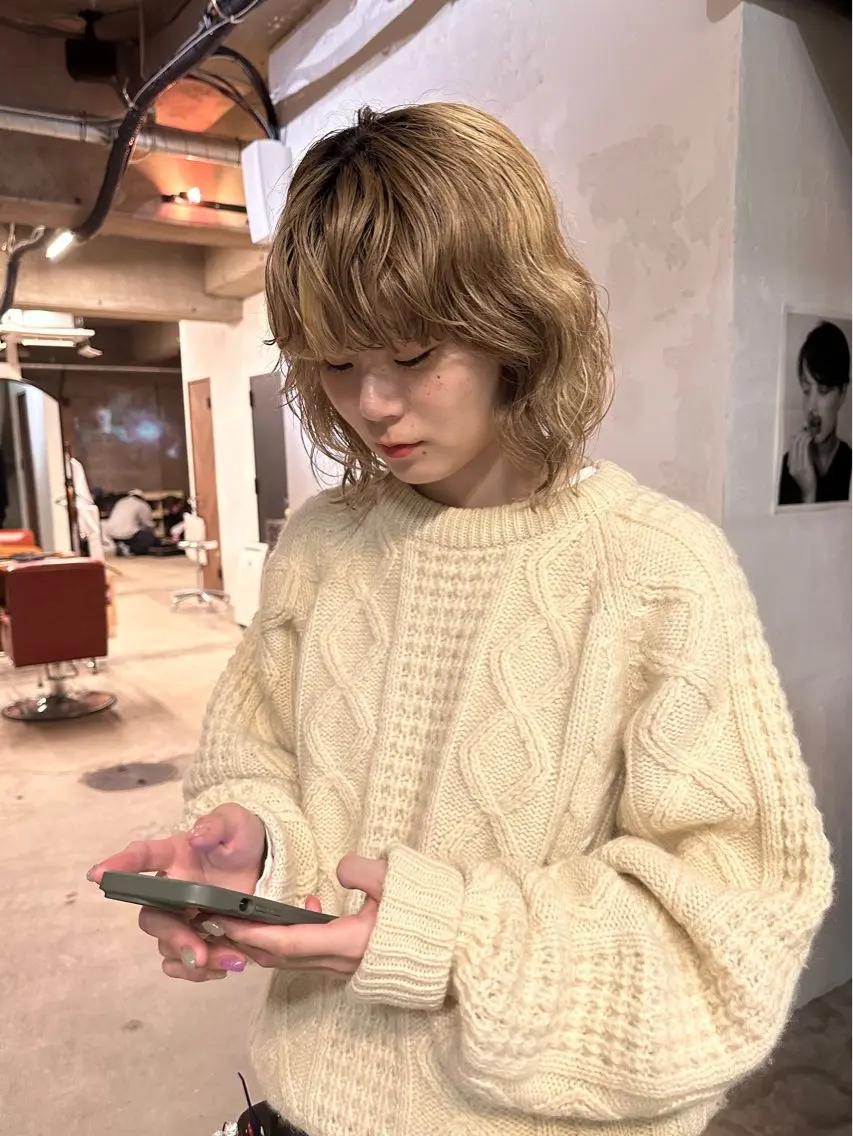 ミディアム カラー メンズカットパーマ/ ブリーチ高柳将太のヘアスタイル