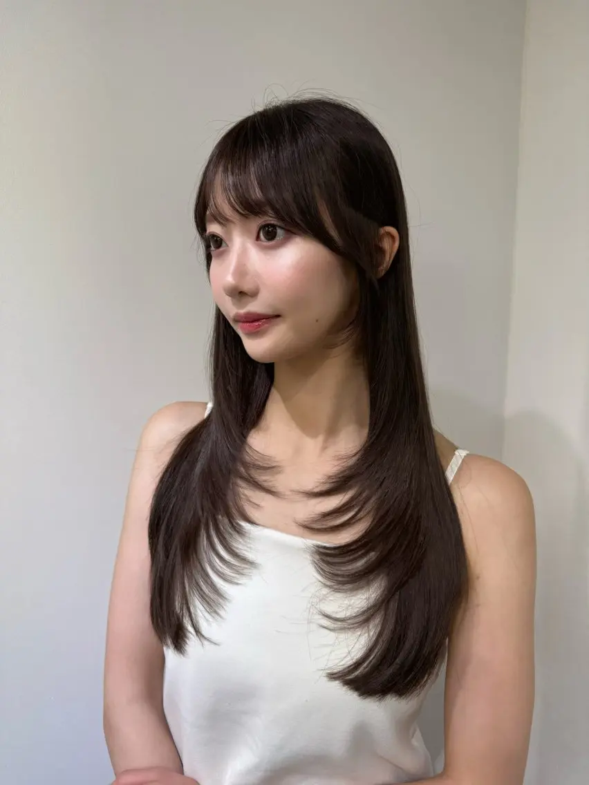 ロング カラー ミディアムレイヤー 添田晃基のヘアスタイル