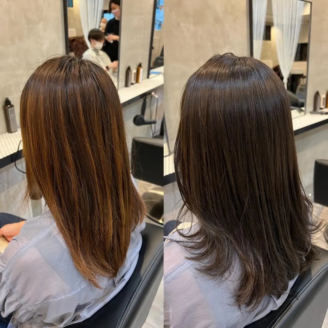セミロング カラー アッシュ ベージュカラー レイヤーカット カット ヘアカラー 工藤 梨花のヘアスタイル