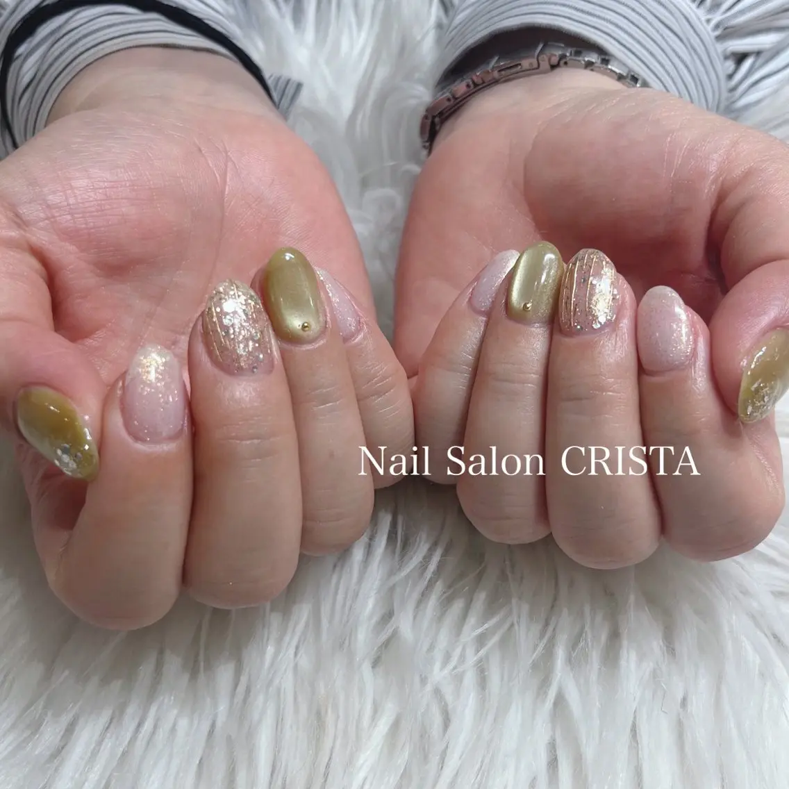 ネイル グリーン ハンドネイル CRISTA 🫧ヒナタのネイルデザイン