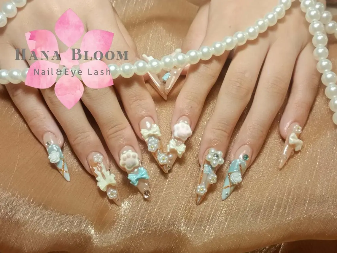 ネイル クリアネイル 長さ出し キラキラネイル 韓国ネイル ロングネイル ハンドネイル ハンドケア Hana Bloom 💖初回オフ無料のネイルデザイン