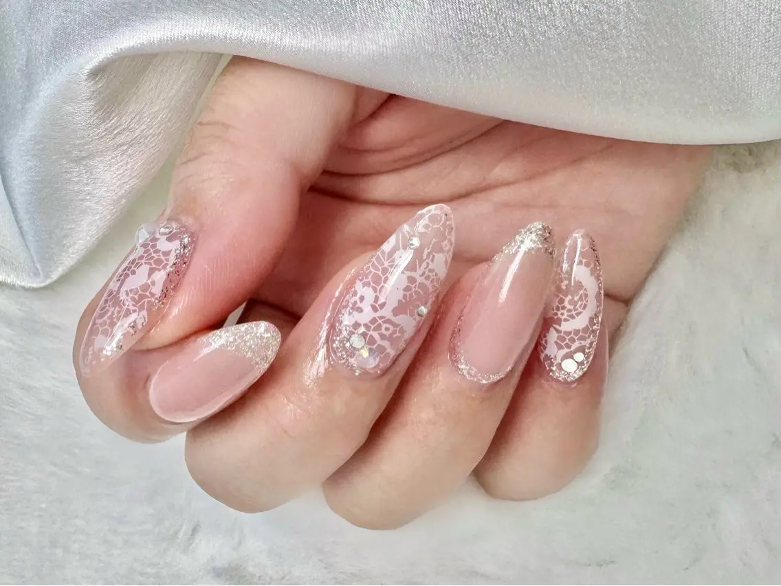 ネイル レース ピンク ハンドネイル miyako Studentsのネイルデザイン