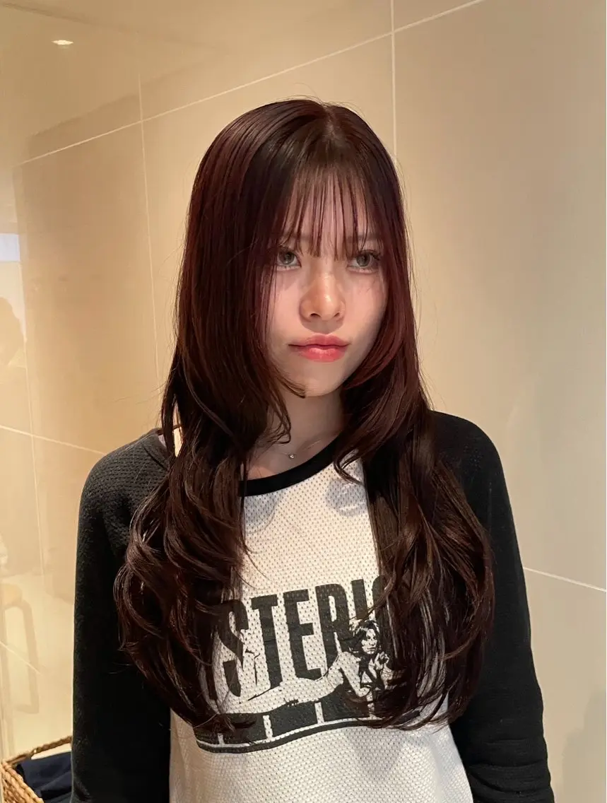 ロング カラー ボルドーカラー カット ヘアカラー トリートメント 縮毛矯正/レイヤー 🌙児玉光瑠のヘアスタイル