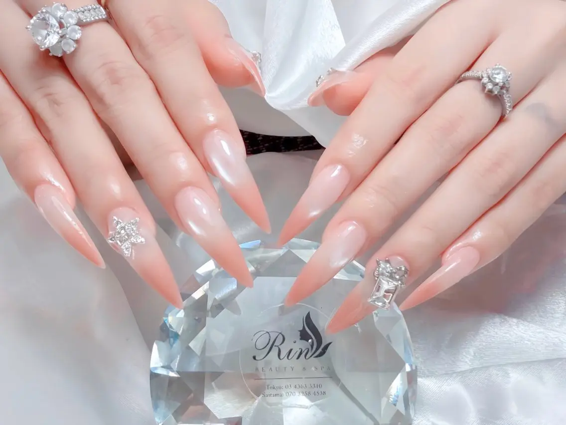 ネイル ブルー ジェルネイル ガーリー グラデーション グリーン ハンドネイル Rin Nail 新大久保店のネイルデザイン