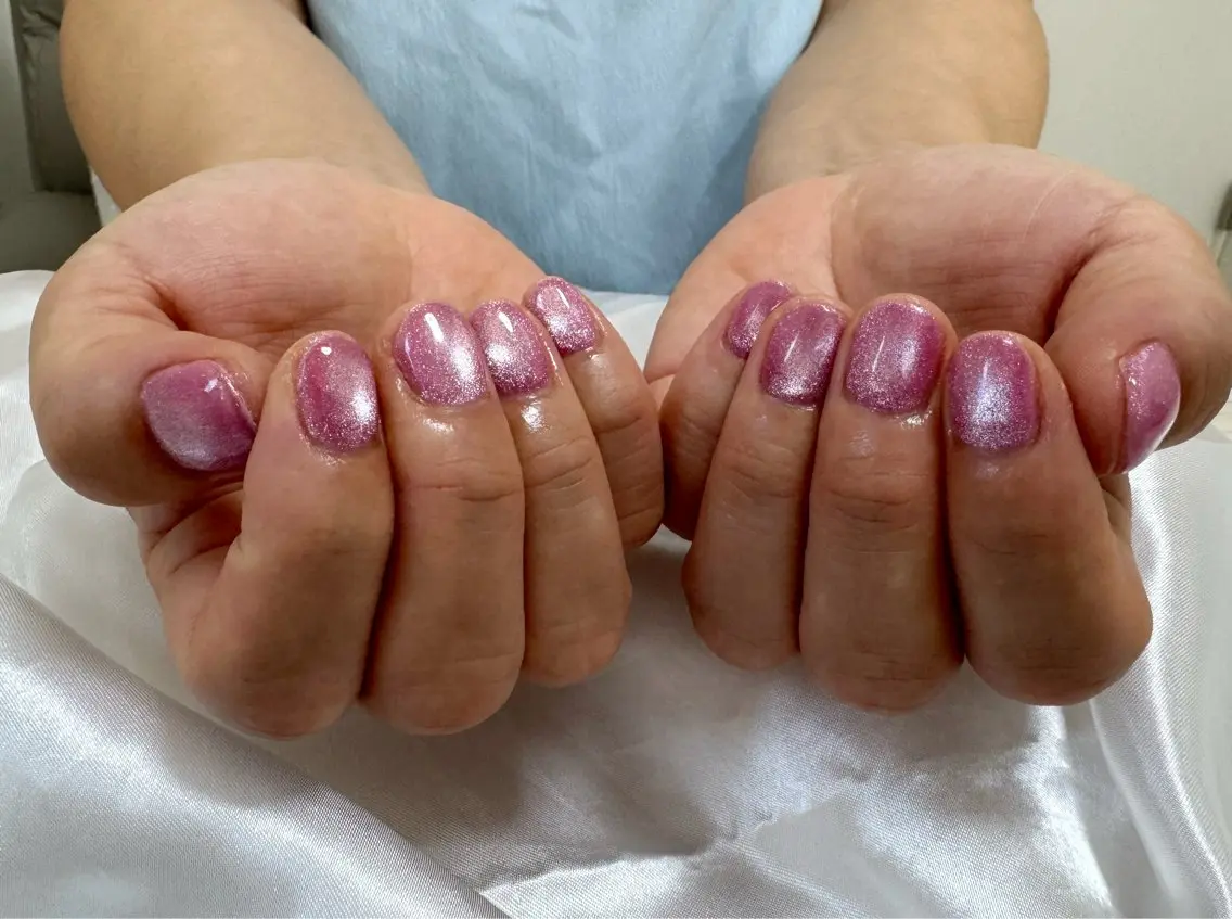 ネイル ジェルネイル マグネットネイル ピンク ハンドネイル Amule nailのネイルデザイン