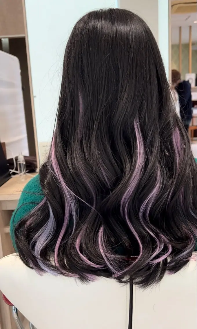 【イメチェン】シールエクステ40本!!ハイトーンカラー専用💜馴染ませカット付きの写真