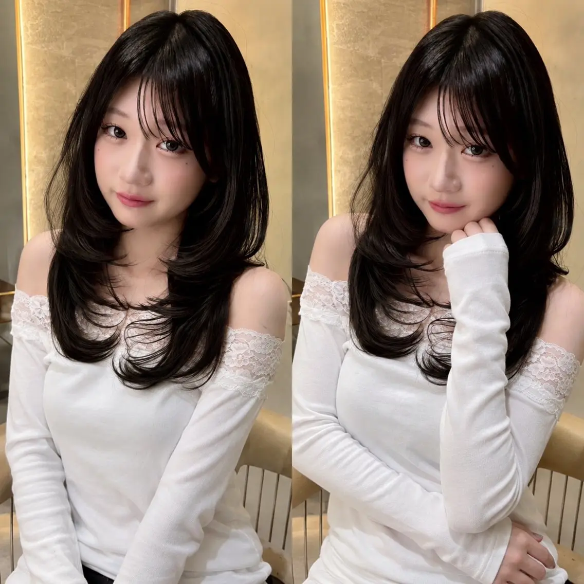 ロング カット ヘアカラー トリートメント 韓国レイヤー 田中 励也のヘアスタイル